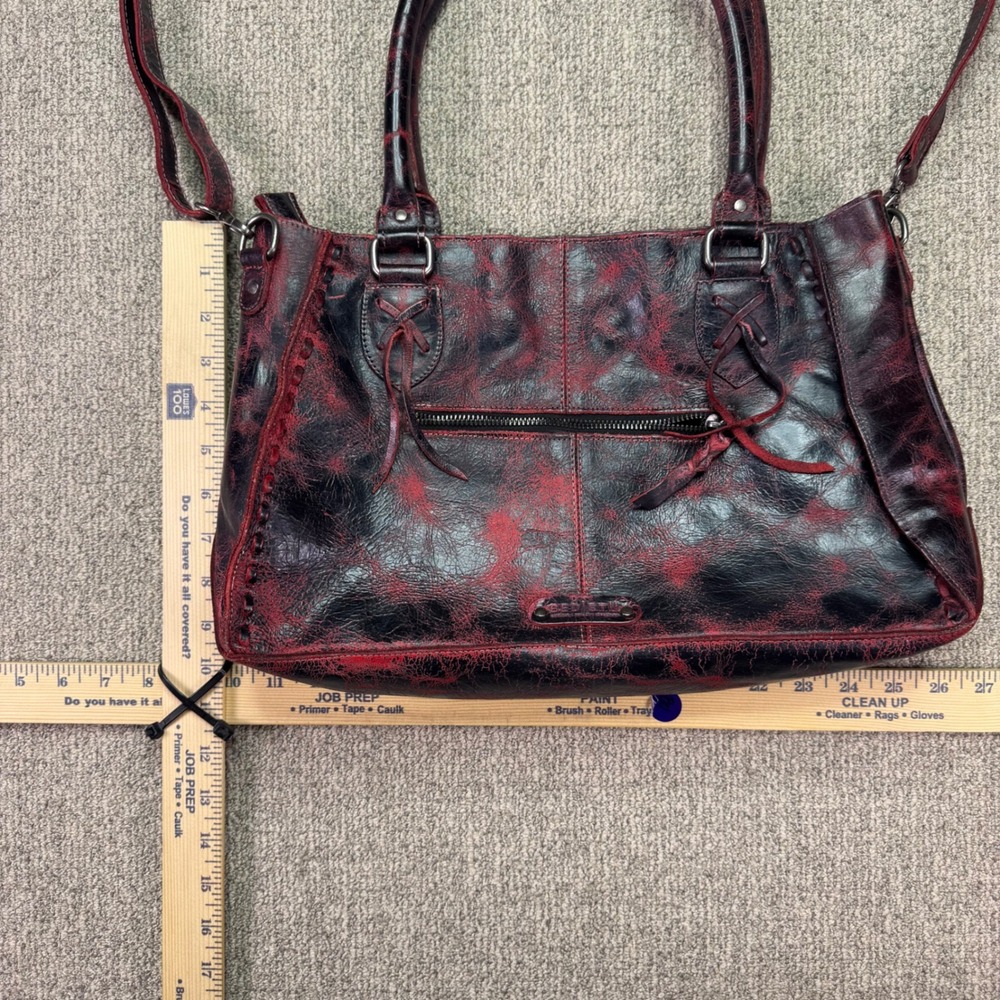 Bed Stu Distressed Black Red Leather Shoulder Crossbody Bag Handbag EUC - Picture 11 of 15